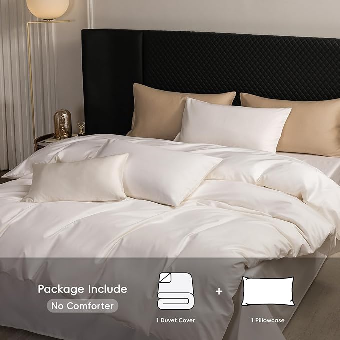 MooMee Duvet Cover Set 100% Extra Long Staple Cotton 600 Thread Count Silky Sateen Smooth Luxury Soft Breathable Durable Hotel Quality Bedding, 2 Pieces (Creamy White,Twin 68"x90")