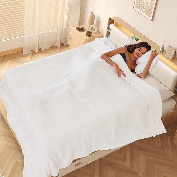 Electric Heated Blanket 84"x90" Queen Size, Soft Coral Fleece, Dual Controllers with 4 Heating Levels and 10 Hours Auto-Off, Machine Washable, Cozy Plush Fabric for Home, White
