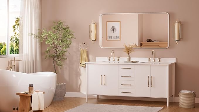 TETOTE 48 x 24 White Frame Mirror for Bathroom Metal Frame Wall Mounted Rectangle Mirror for Vanity with Sandy Textured Surface(Horizontal/Vertical)