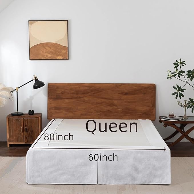 Queen Bed Skirt, Wrap Around Bed Skirt with Pleated Corner, 14 Inch Drop Pleated Waffle Weave Bedskirts, Anti-Slip, Microfiber, White, 14'' Queen