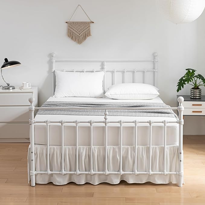 Bed Skirt Queen Size Ruffled Bed Skirt with Split Corners, 22 Inch Drop Dust Ruffle Bed Skirts with Platform, Ivory, Queen - 22" Drop