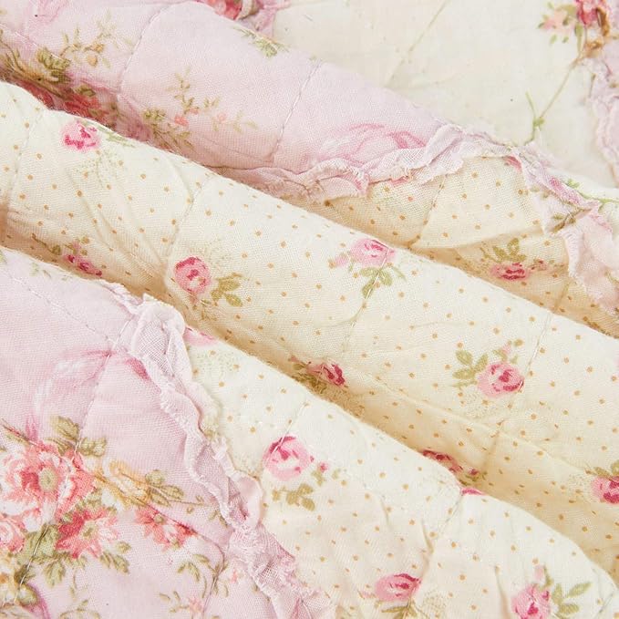 Cozyholy Original 100% Cotton Patchwork Quilt Twin Size Pink Floral Bedspread Coverlet Reversible Vintage Shabby Chic Quilted Throw Blanket Bed Quilt Cover for Couch Sofa