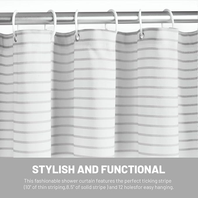Awellife Boho Gray Shower Curtain for Bathroom Stripe Shower Curtain 72 X 72 Inches Farmhouse Cotton Grey