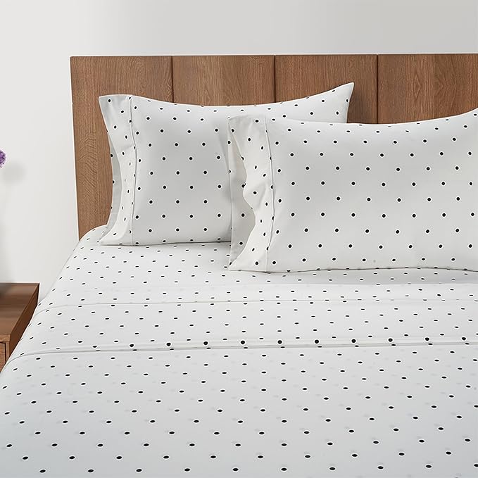 LANE LINEN King Bed Sheets – 450 Thread Count Long-Staple 100% Cotton King Size Bed Sheets, Hotel Luxury Soft Silky Sateen Weave, Durable for Daily Use, Fully Elasticized 15" Deep Pocket – Polka Dot