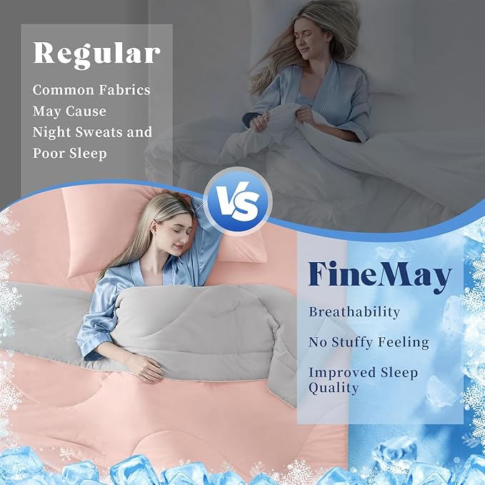 Cooling Comforter King Size, Double-Sided Cooling Blanket for Hot Sleepers & Night Sweats, Arc-Chill Q-Max > 0.4 Breathable Ice Blanket, Lightweight Cold Comforter (108''x90'', Pink)