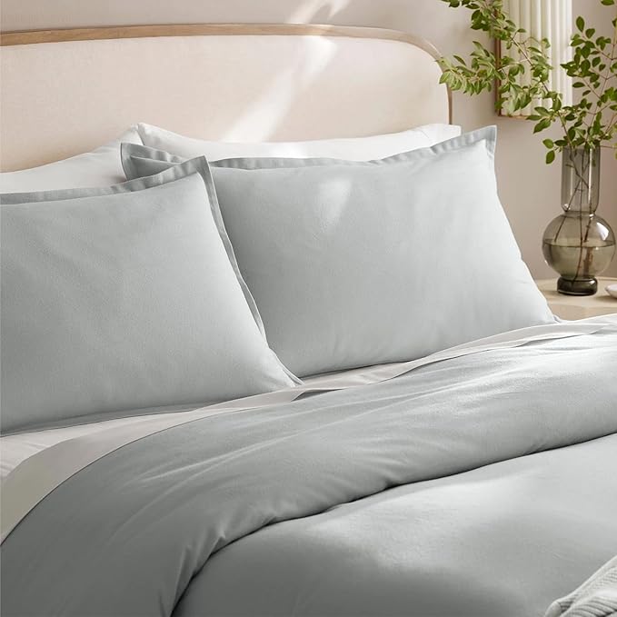 BOLL & BRANCH Flannel Duvet Set - Full/Queen, Shore - Luxury 100% Organic Cotton - 1 Duvet Cover, 2 Shams - Velvety Soft, Warm & Breathable Weave