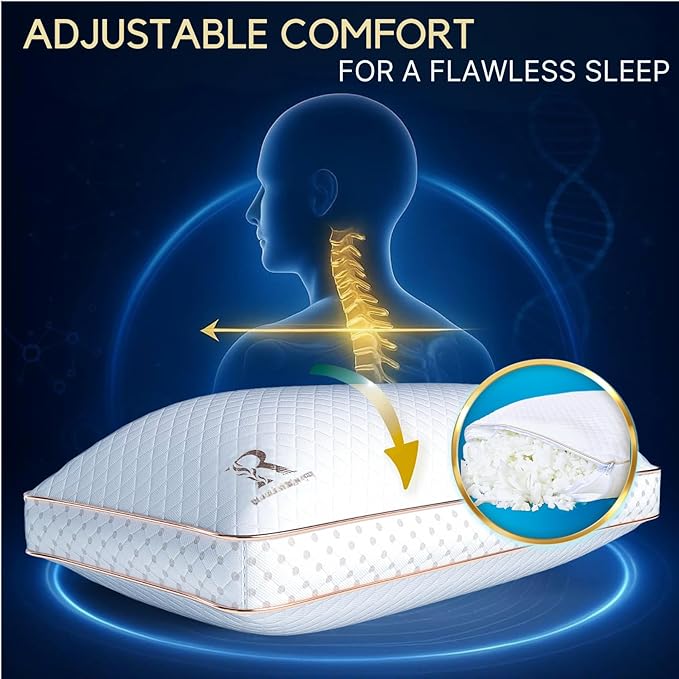 Royal Therapy 4-Pack King Memory Foam Pillow, Adjustable Shredded Odor-Free Pillow for Neck & Shoulder Pain Relief, Support for Back, Stomach, Side Sleepers, AirFlowPRO