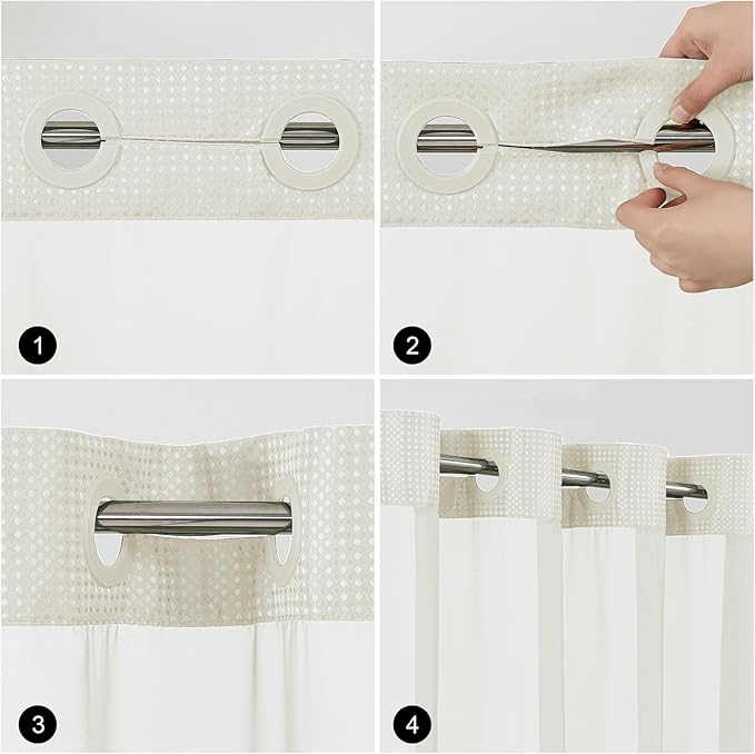Colorful Star No Hook Shower Curtain with Snap in Fabric Liner, Waffle Weave Heavy Duty Thick Shower Curtains with Mesh Top Window, Hotel Style Waterproof Bathroom Curtain Set, 72 x 75 Inch, Ivory