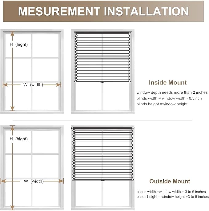 MYshade 1.5-Inch Cellular Cordless Blackout Shades,Thermal Insulating Noise Reducing Waterproof Blinds,Honeycomb Window Treatments for Indoor Light Control (Light Brown-54 W x 72" H)