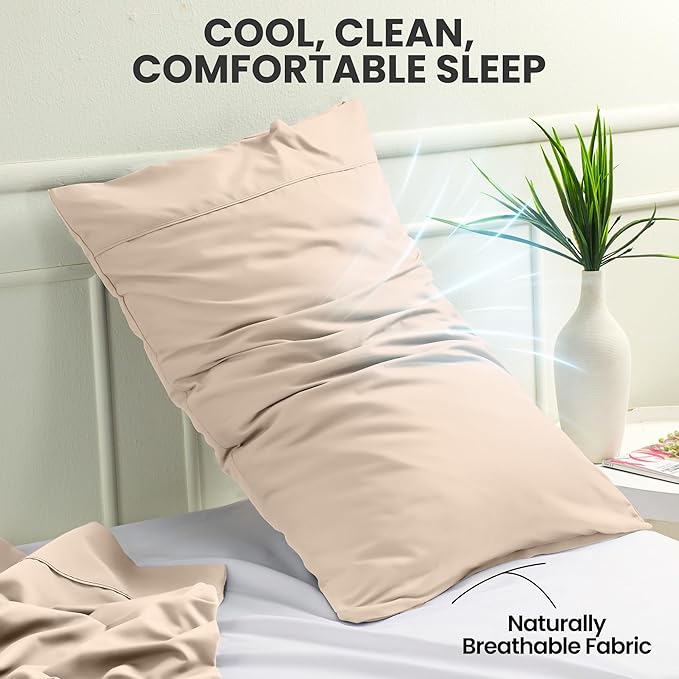 Pillow Covers by Utopia Bedding - Standard Size 2-Pack – Soft Brushed Microfiber – Perfect for Hospitals, Hotels, Guest Rooms – Oeko-TEX Certified, 20x26 Inches (Beige)