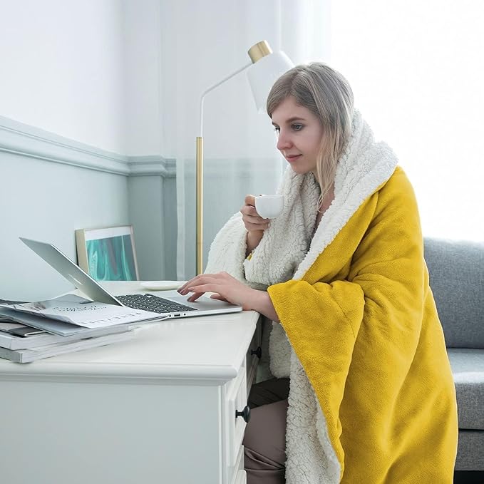 IR Imperial Rooms Gold Sherpa Fleece Throw Blanket for Bed - Wholesale Bulk Pack of 16 Sherpa Blankets - Soft Fluffy Throw Blankets for Hotels, Guest Bedroom (Yellow, 50x60 Inches)