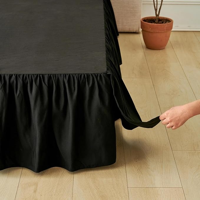 Bed Skirt King Size, Ruffled Bed Skirt with Split Corners, Black Bed Skirts 14 Inch Drop, Bed Skirting with Platform, 14'' King, Black