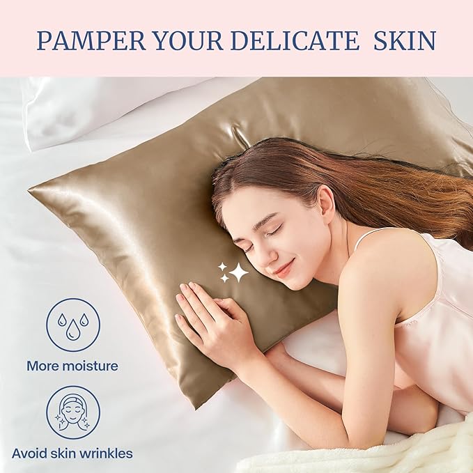 BEDELITE Satin Pillowcase for Hair and Skin, Super Soft Similar to Silk Pillow Cases 4 Pack with Envelope Closure, Cooling Pillowcases for Women Men (20"x36" King Size, Tawny Brown)