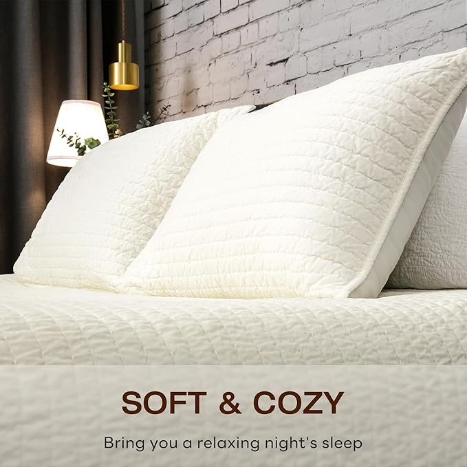ELEGANT LIFE HOME Velvet Quilt Twin Reversible Royal Cotton Velvet Pic-Stitch Bedding Quilt - Twin - 68'' x 90'', Ivory
