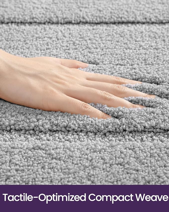 DEXI Bathroom Rugs 43x24, Washable Non Slip Bath Mat for Shower Floor, Absorbent Quick Dry Bathmat with Rubber Backing, Ultra Soft Plush Carpet for Tub, Light Grey