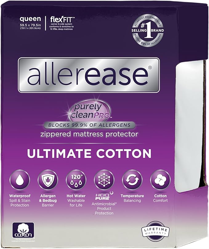 AllerEase Ultimate Allergy Protection and Comfort Zippered Mattress Protector, Queen
