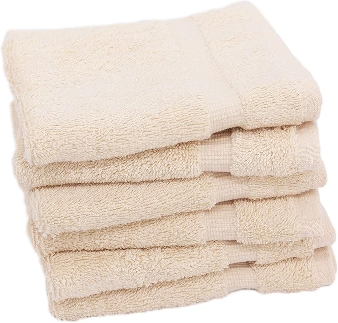 Luxury Hotel & Spa Collection, 100% Turkish Cotton 700 GSM Cloth, for Body wash, Makeup Remover & Facial Cleaning, Baby, face, Dobby Border Soft washcloths Towel Set 13" X 13", Beige, Set of 6