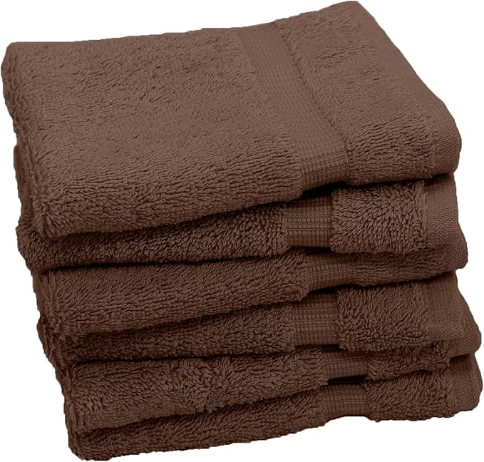 Luxury Hotel & Spa Collection, 100% Turkish Cotton 700 GSM Cloth, for Body wash, Makeup Remover & Facial Cleaning, Baby, face, Dobby Border Soft washcloths Towel Set 13" X 13", Cocoa, Set of 6
