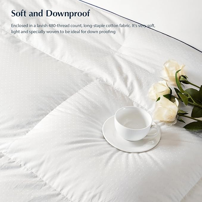 Pacific Coast Queen Comforter, White Goose Down Bed Comforter Queen Size,All Season Ultra Soft 100% Cotton Luxury Hotel Duvet Insert, 90"x90"
