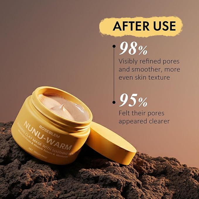 Warming Clay Facial Mask for Deep Pore Cleansing – Self-Heating Mud Mask for Face, Purifying & Pore-Refining Treatment, Helps Remove Blackheads, Improves Skin Texture, Spa-Like Care, 4.94Oz