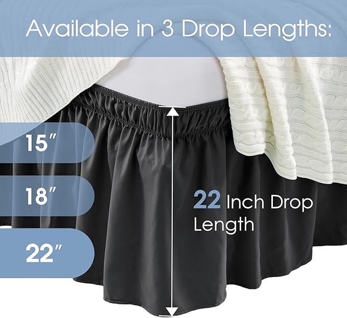 FreshCulture Twin Bed Skirt, Elastic Wrap Around Bed Skirt Twin Size, Bed Skirts for Adjustable Bed, Easy Fit with 22 Inch Drop Length, Hotel Quality Dust Ruffle for Twin Bed (Black)