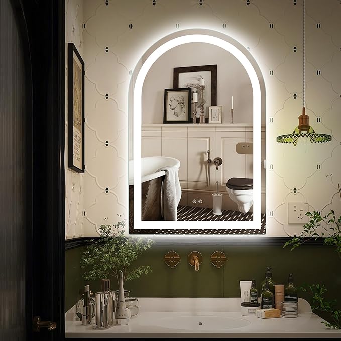 Niccy Arched LED Bathroom Mirror, 36x24 Arch Wall Mounted Frameless Bathroom Mirror for Vanity, Smart Lighted Frontlit Mirrors with Memory Function for Bathroom Bedroom Beauty Hair Salon