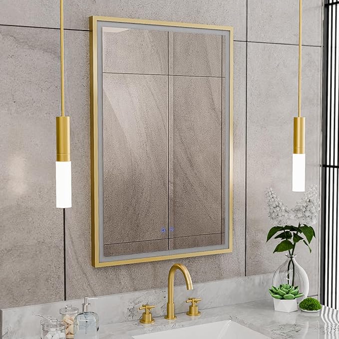 DreamLine Brilliance 36 in. H x 24 in. W Rectangular Light-up Mirror, Brushed Brass