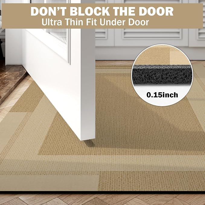 Non Slip Bath Mat, Rubber Backing Ultra Thin Bathroom Rugs Fit Under Door Quick Dry Super Absorbent Washable Bath Rug Shower Mat for Bathroom Floor Bathtub Shower Sink, Easy Care Brown 20"x 32"