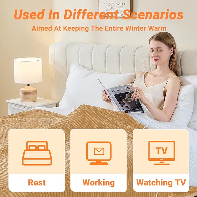 Heated Blanket Electric Twin, Soft Flannel Heating Blanket with 8 Hours Auto Off 10 Fast Heating Levels Machine Washable Sherpa Heated Blanket with Overheating Protection
