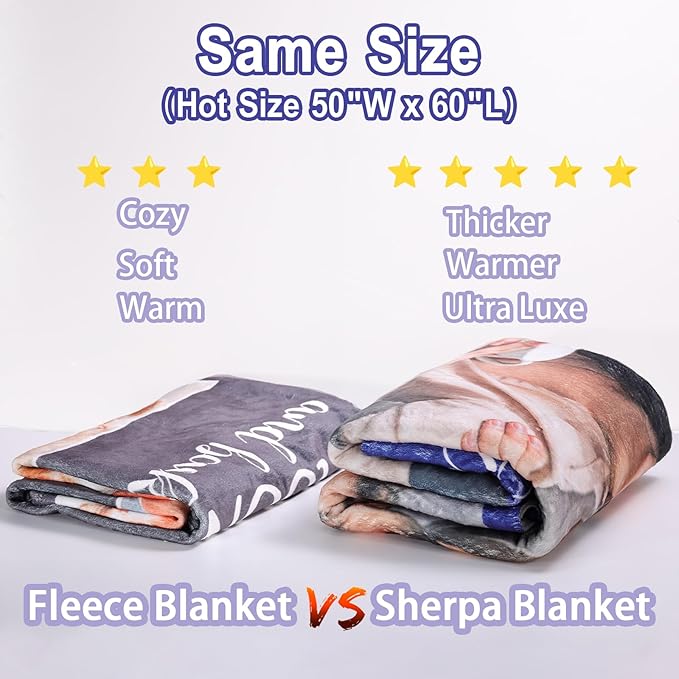 Custom Sherpa Fleece Blanket with Photos & Text - Soft, Warm & Fuzzy Personalized Couples Gifts for Boyfriend & Girlfriend - Customized Picture Blanket for Birthday, Anniversary & Christmas