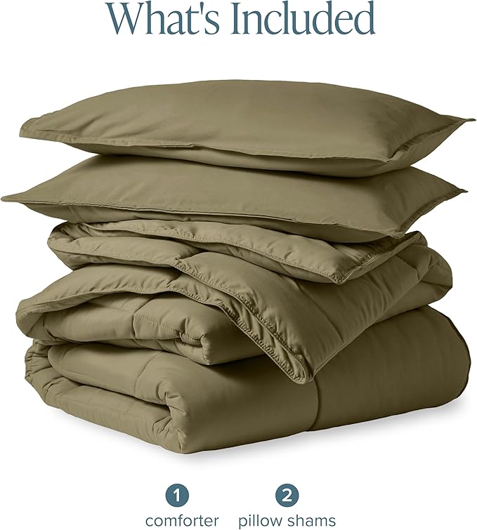 Bare Home Comforter Set - Oversized King Size - Ultra-Soft - Goose Down Alternative - Premium 1800 Series - All Season Warmth (Oversized King, Olive)