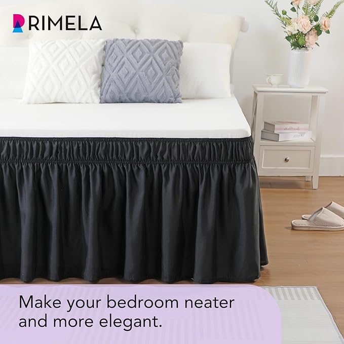 RIMELA Black Bed Skirt Full Size 18 Inch Drop, Elastic Bed Skirting for Bed Base and Frame, Bedding Dust Ruffle Easy to Install, Lightweight Wrap Around Adjustable Bedskirt