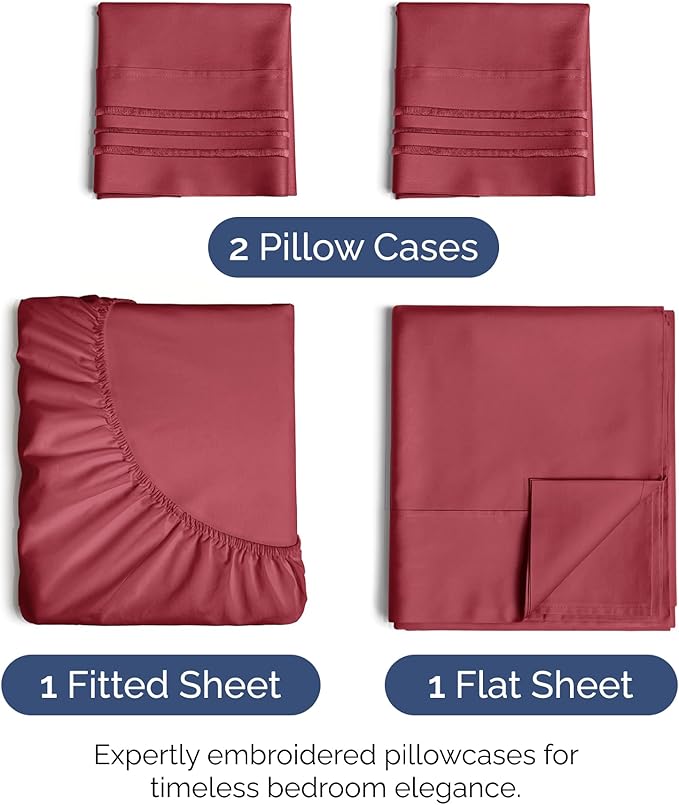 Queen Size 4 Piece Sheet Set - Extra Soft, Breathable & Cooling Sheets - Hotel Luxury Durable Bed Sheets for Women & Men - Deep Pockets, Easy-Fit & Wrinkle-Free Sheets - Berry Oeko-Tex Bed Sheet Set