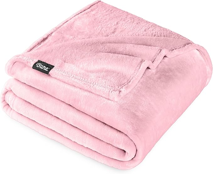 Bare Home Fleece Blanket - Throw/Travel - Ultra-Soft Lightweight for Bed, Sofa, and Couch - Luxury Microplush - Cozy Warm Blanket (Throw/Travel, Light Pink)