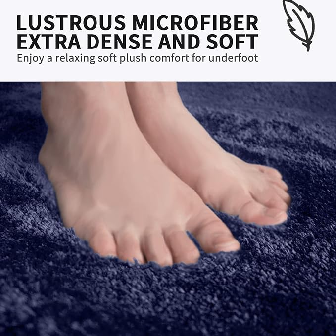 FIFU Bathroom Rugs 20" W x 32" L, Bath Mat for Bathroom, Bedroom, Laundry Room & Kitchen, Non-Slip Rubber Latex Backing, Extra Soft and Absorbent Microfiber Carpet, Machine Washable Rug, Navy Blue