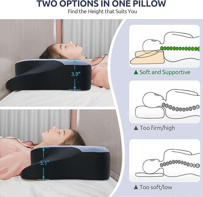 DONAMA Cervical Neck Pillow for Pain Relief,Odorless Contour Memory Foam Pillows with Cooling Pillowcase Cozy Sleeping, Orthopedic Ergonomic Bed Pillows for Side Back Stomach Sleepers