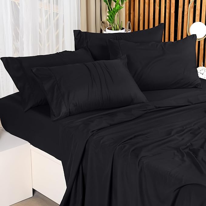 Utopia Bedding California King Sheet Set – 4 Piece Bed Sheets for Cal King Size Bed, Soft and Breathable Microfiber, Includes 1 Fitted Sheet, 1 Flat Sheet and 2 Pillowcases (Black)