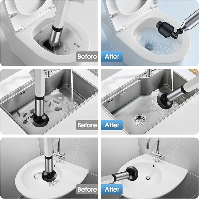 TheElves Toilet Plunger Heavy Duty Pro, Electric High Pressure Toilet Clog Remover Tool, Powerful Bathroom Plunger with Holder for Drain Cleaning - White