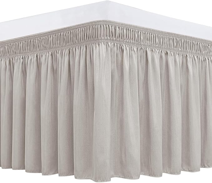 Biscaynebay Wrap Around Bed Skirts for King & Cal King Beds 17" Long Drop, Camel Grey Adjustable Elastic Dust Ruffles Easy Fit Wrinkle Resistant Silky Luxurious Fabric Machine Washable