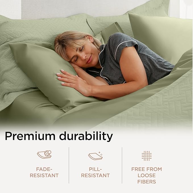 Threadmill Twin XL Sheet Sets | 100% Supima Cotton Sheets for Twin XL Mattress | Solid Sateen Twin XL Bed Sheets Set with 16” Deep Pocket | Soft Breathable 3-Piece Cooling Sheet Set| Sage Green Sheets