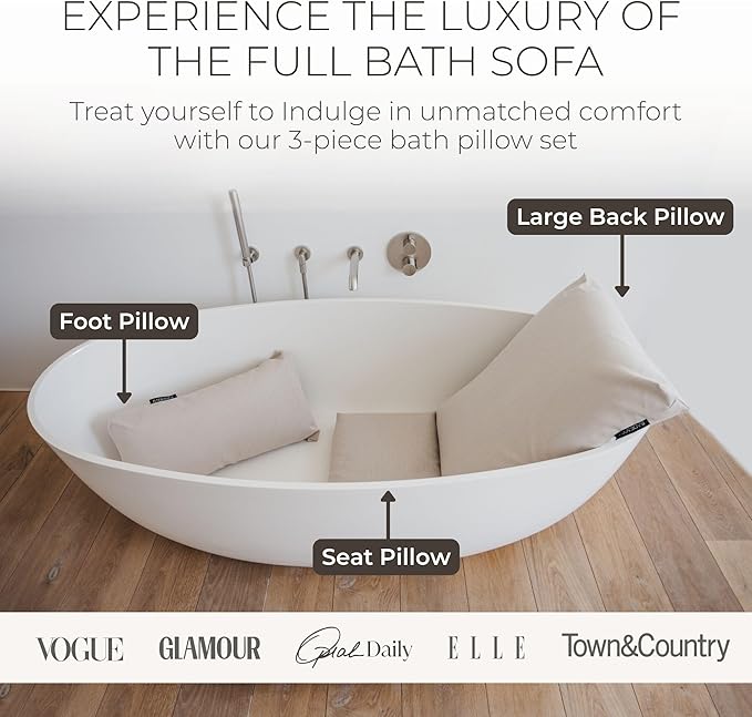 BADESOFA® Luxury Bath Pillows for Tub Full Body Set - 3-Piece Bath Pillow Set with Premium Materials & CleanDry+ - Bathtub Pillows for Head and Neck Support - Tub Pillow for Bathtub in Ivory Pearl