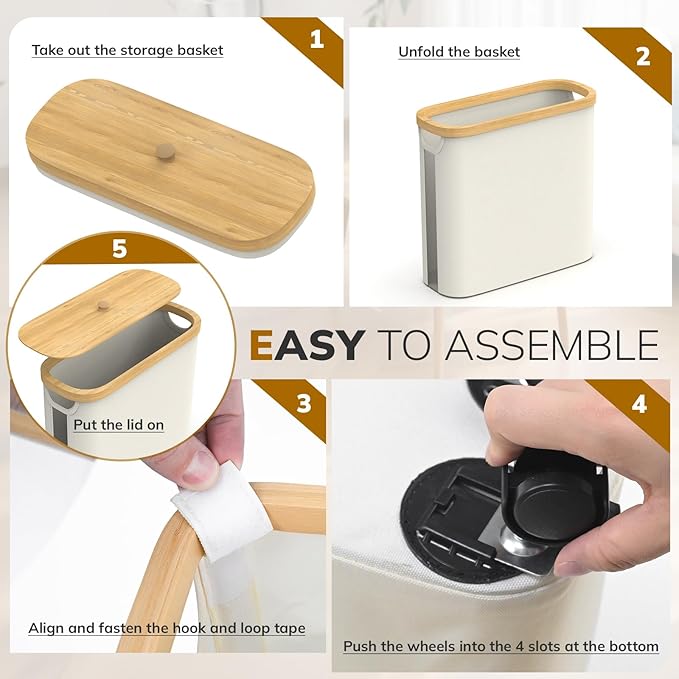 Toilet Paper Storage with Wheel Bamboo Toilet Paper Holder with Lid and Handle Toilet Papers Organizer for Bathroom Free Standing 30L Papers Basket for 9-12 Rolls Bathroom Accessories, Beige