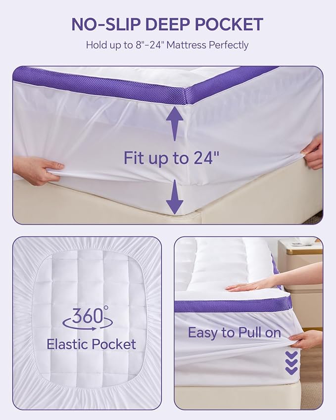 Dual Layer 4 Inch Memory Foam Mattress Topper King - 2 Inch Gel Memory Foam and 2 Inch Pillow Top Mattress Pad, Rayon Made from Bamboo Cover, 7-Zone Egg Crate Mattress Topper