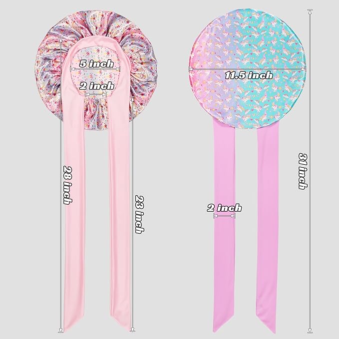2 PCS Kids Bonnets for Girls, Silk Bonnet for Kids, Satin Bonnet for Sleeping, Baby Toddler Tie Bonnet Sleep Cap