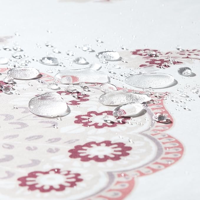Long Shower Curtain 72x78 Inch - Water-Repellent Off-White Premium Fabric with Burgundy Terracotta Taupe Paisley Floral Design