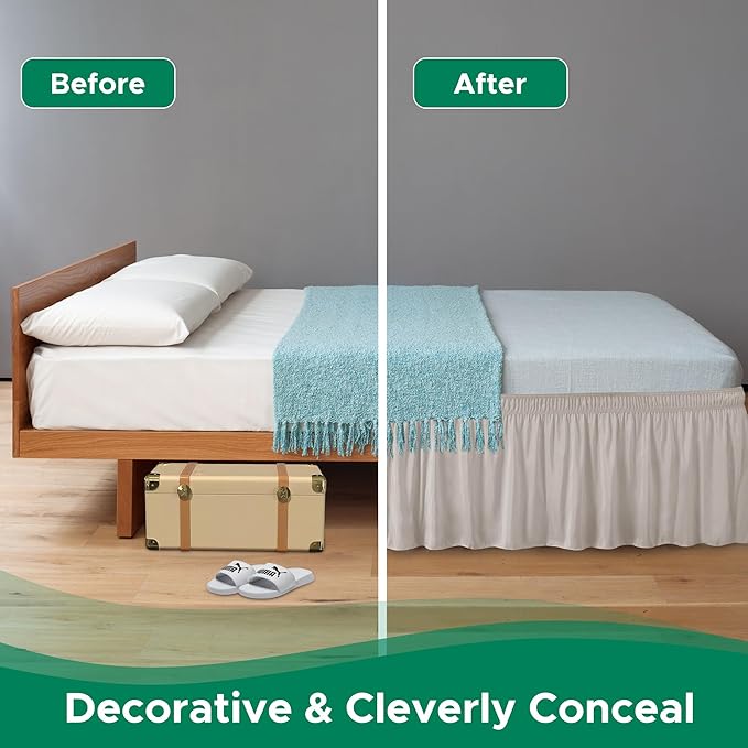 Biscaynebay Wrap Around Bedskirts for King & Cal King Beds with 18" Drop, Camel Grey Adjustable Elastic Dust Ruffles Easy Fit Wrinkle Resistant Silky Luxurious Fabric Machine Washable