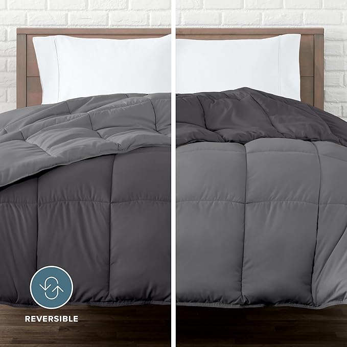 Bare Home Oversized King Comforter - Reversible Colors - Goose Down Alternative - Ultra-Soft - Premium 1800 Series - All Season Warmth - Bedding Comforter (Oversized King, Grey/Forged Iron Grey)