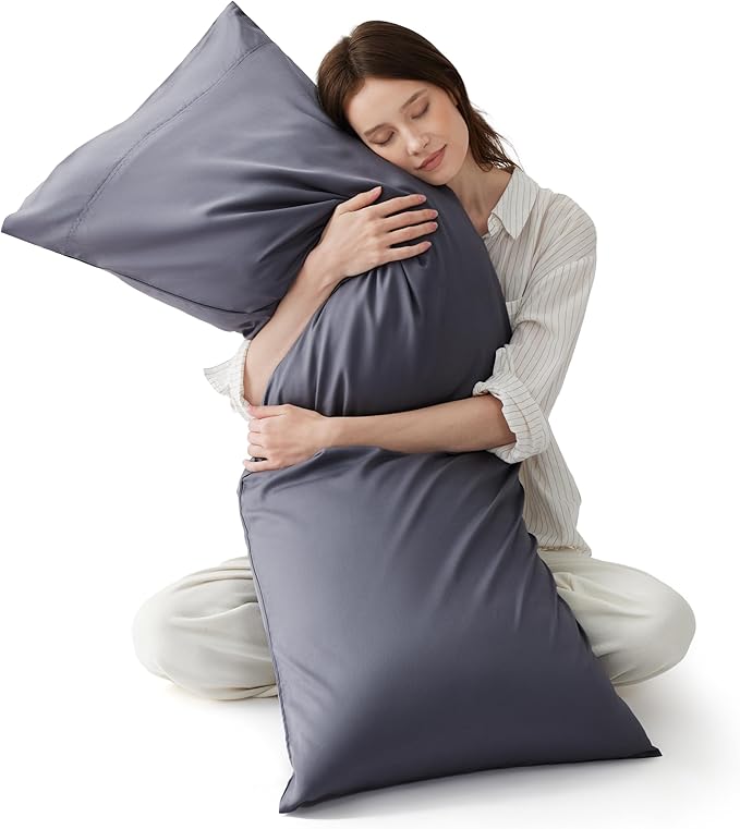 Bedsure Body Pillow Cover, Cooling Body Pillow Pillowcase for Hot Sleepers, Rayon Derived from Bamboo Grey Pillowcase, Breathable & Soft Long Pillow Case Cover with Envelope Closure, 20x54 Inches