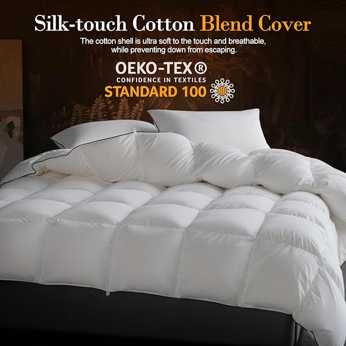 Down Fibers Comforter Queen Size,Luxurious All Seasons Hotel Collection Duvet Insert,54 Oz High Bulkiness Medium Warmth,Fluffy & Breathable for Bedroom, Guestroom, Hotel (Grey,90x90)