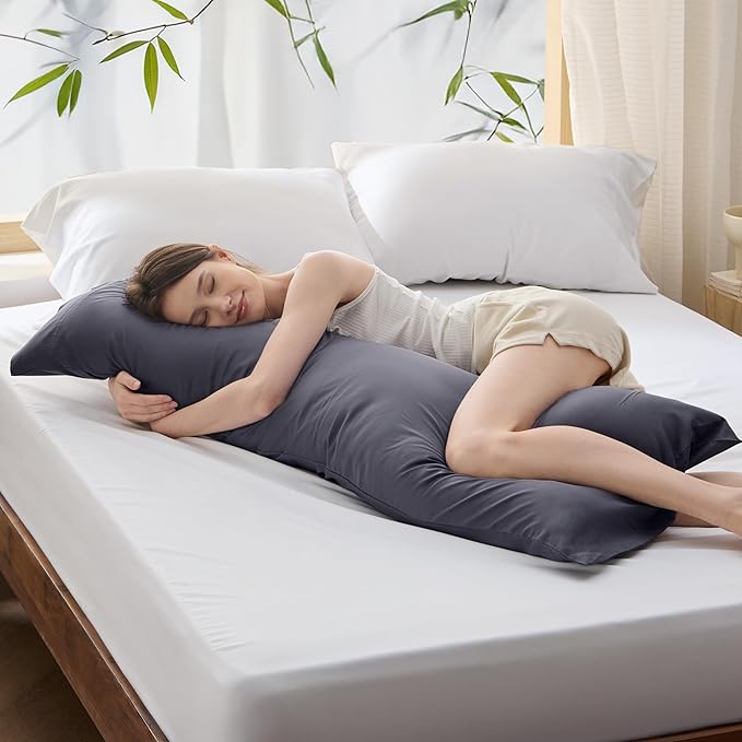 Bedsure Body Pillow Cover, Cooling Body Pillow Pillowcase for Hot Sleepers, Rayon Derived from Bamboo Grey Pillowcase, Breathable & Soft Long Pillow Case Cover with Envelope Closure, 20x54 Inches